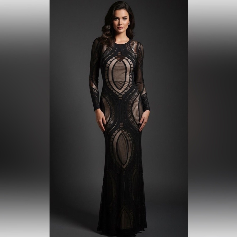 Gracia Black Sheer Long Sleeve Dress A5